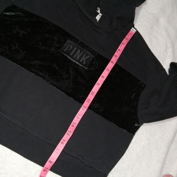 PINK Black Lace Sleeve Velvet Cropped Hoodie size XS - Picture 8 of 10